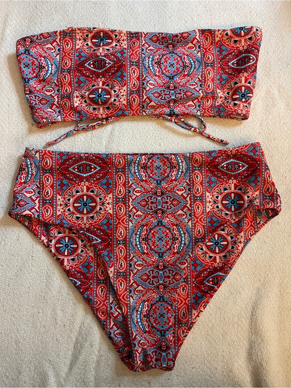 SHEIN Red and Blue Paisley Print Two-Piece Bikini